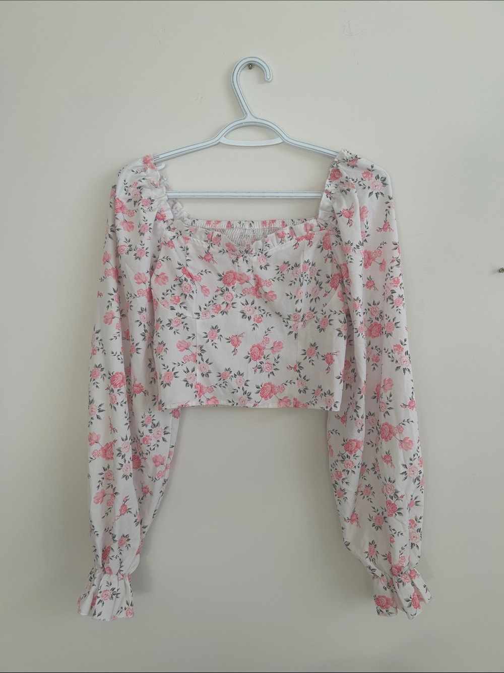 Women's Pink Floral Square-Neck Crop Top